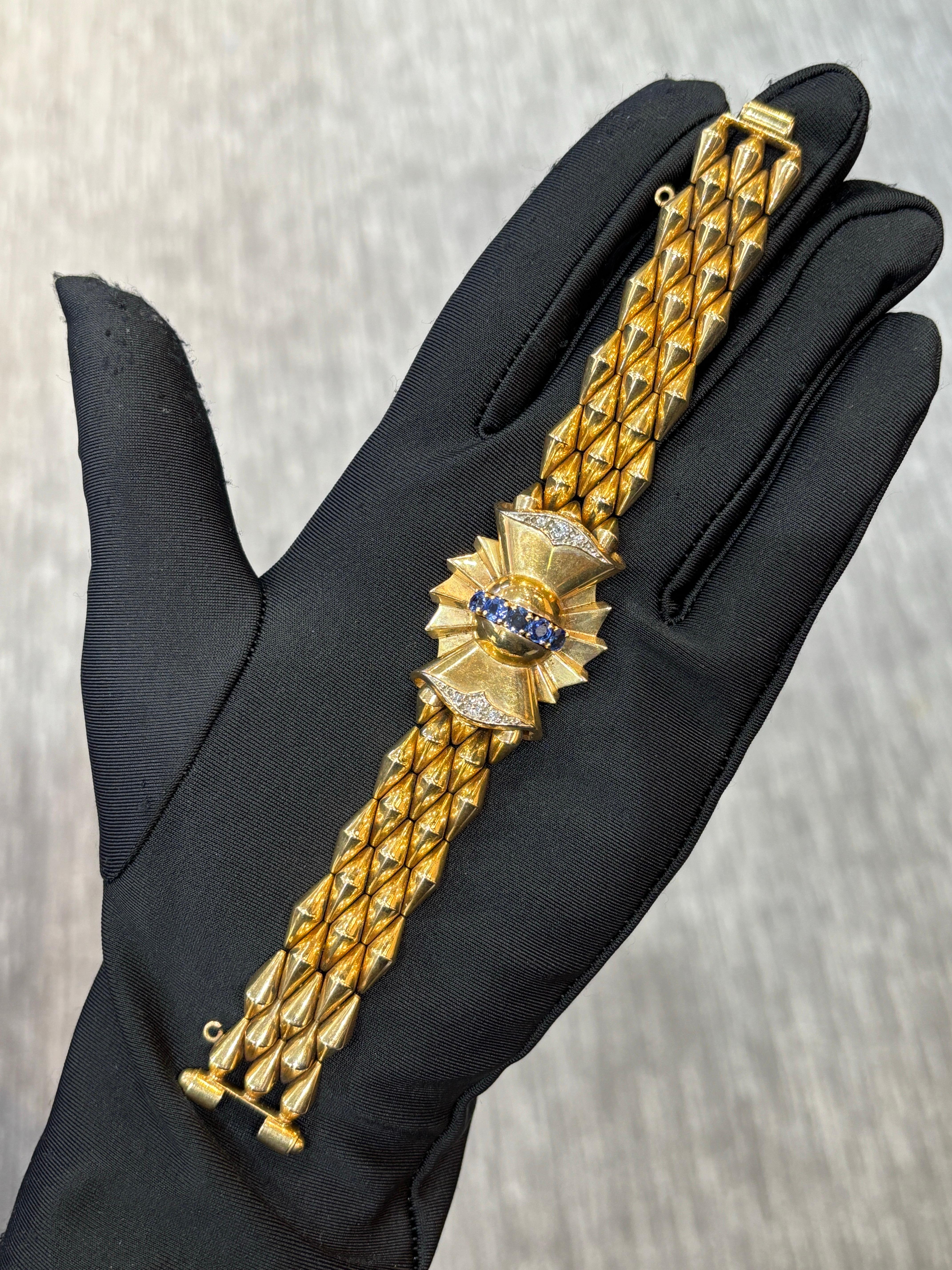 Retro Saphir- und Diamantarmband im Zustand „Hervorragend“ im Angebot in New York, NY