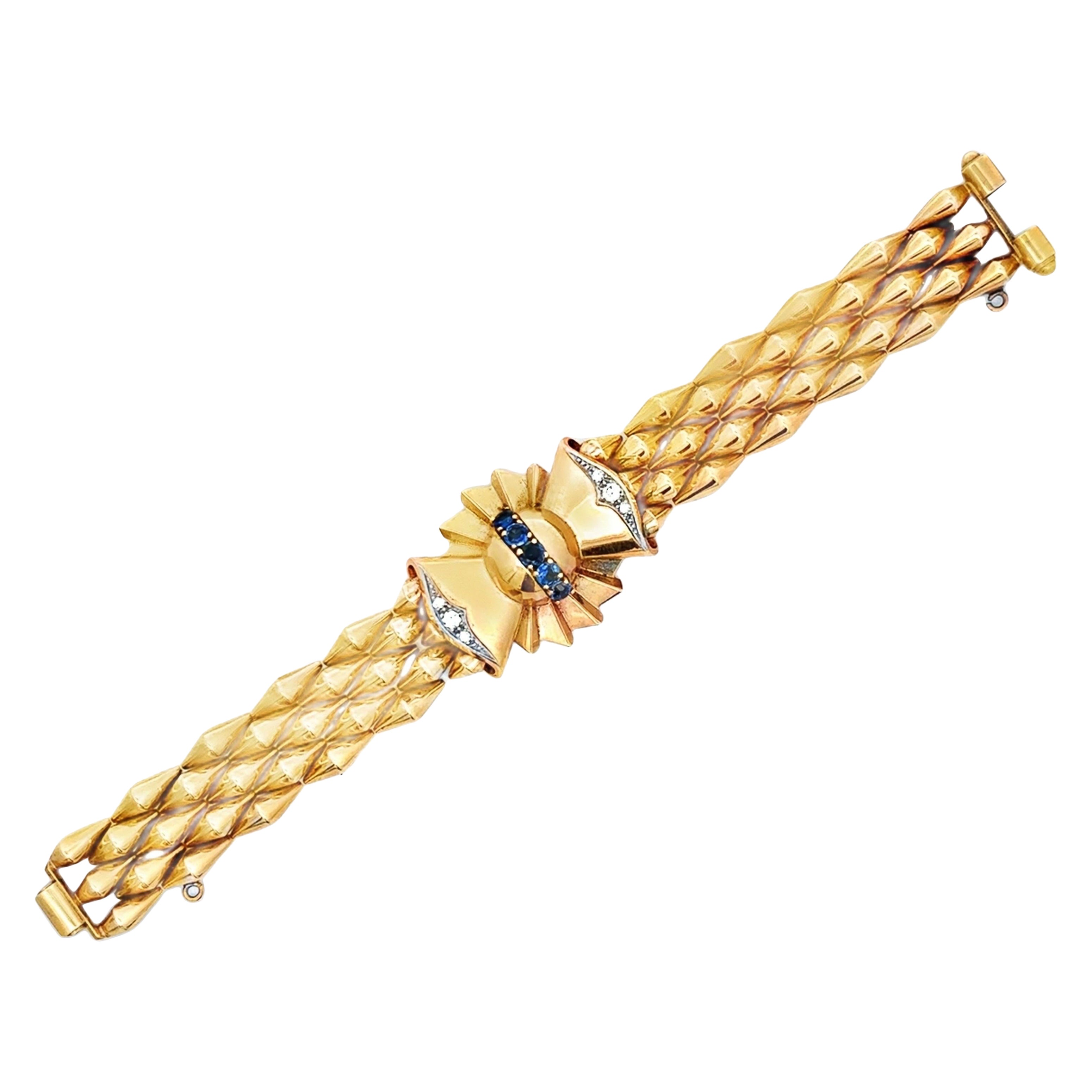 Retro Saphir- und Diamantarmband im Angebot