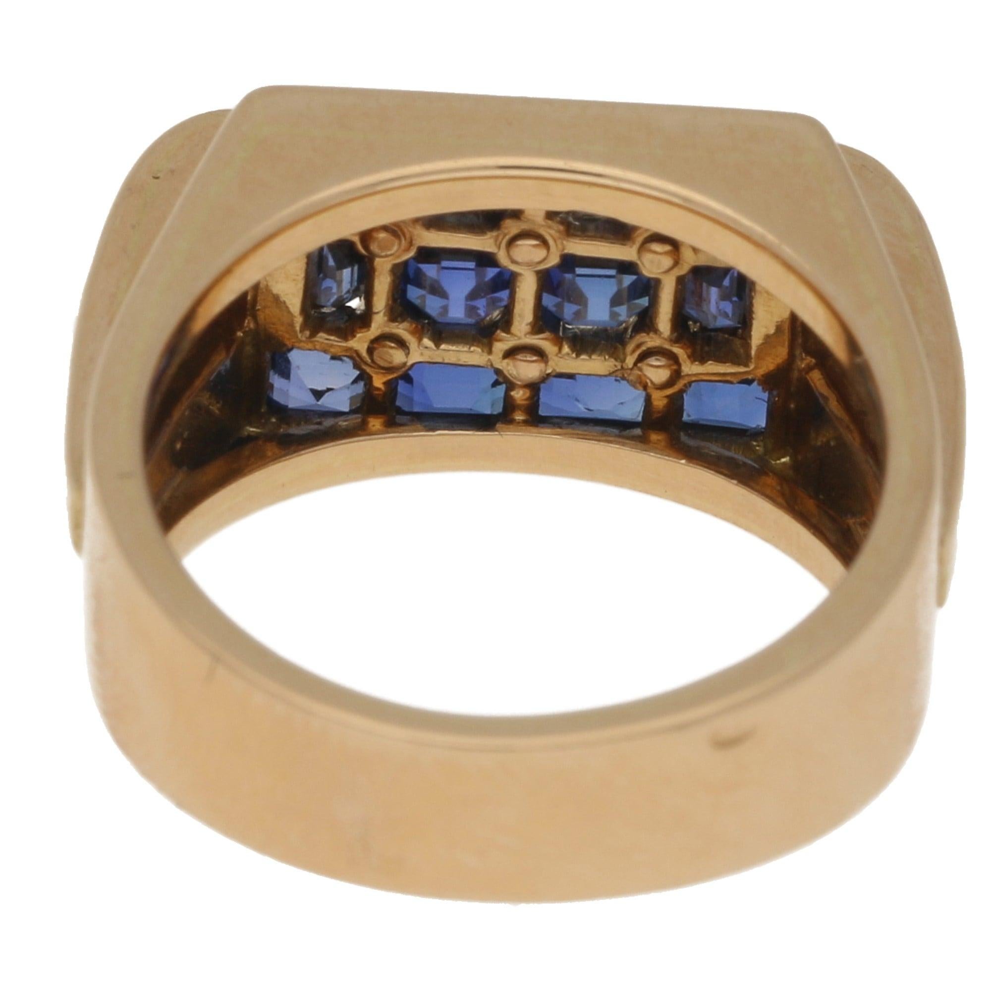 Round Cut Sapphire and Diamond Cocktail Ring Set in 18k Rose Gold, circa 1940 For Sale