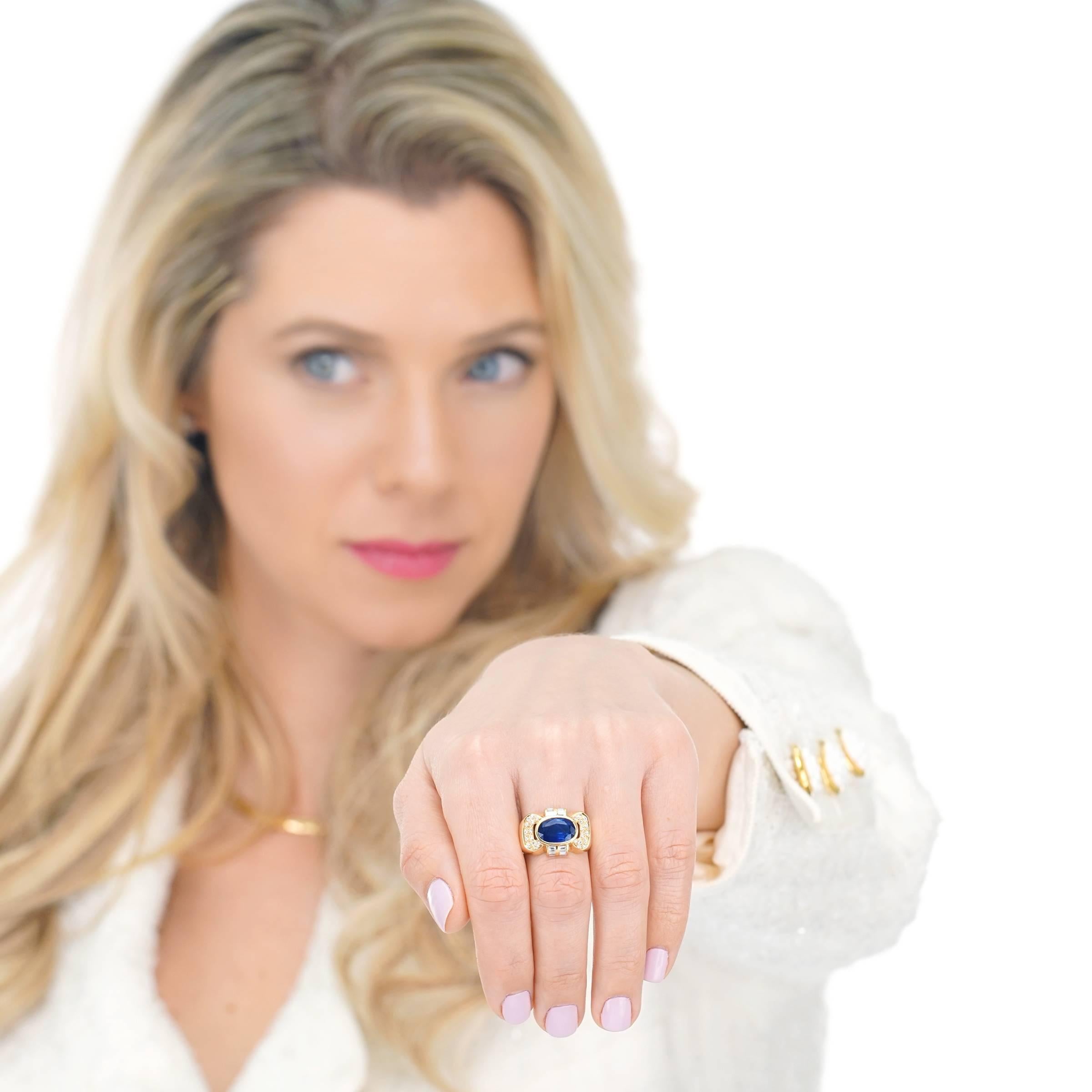 Women's or Men's Retro Sapphire and Diamond Set Gold Ring