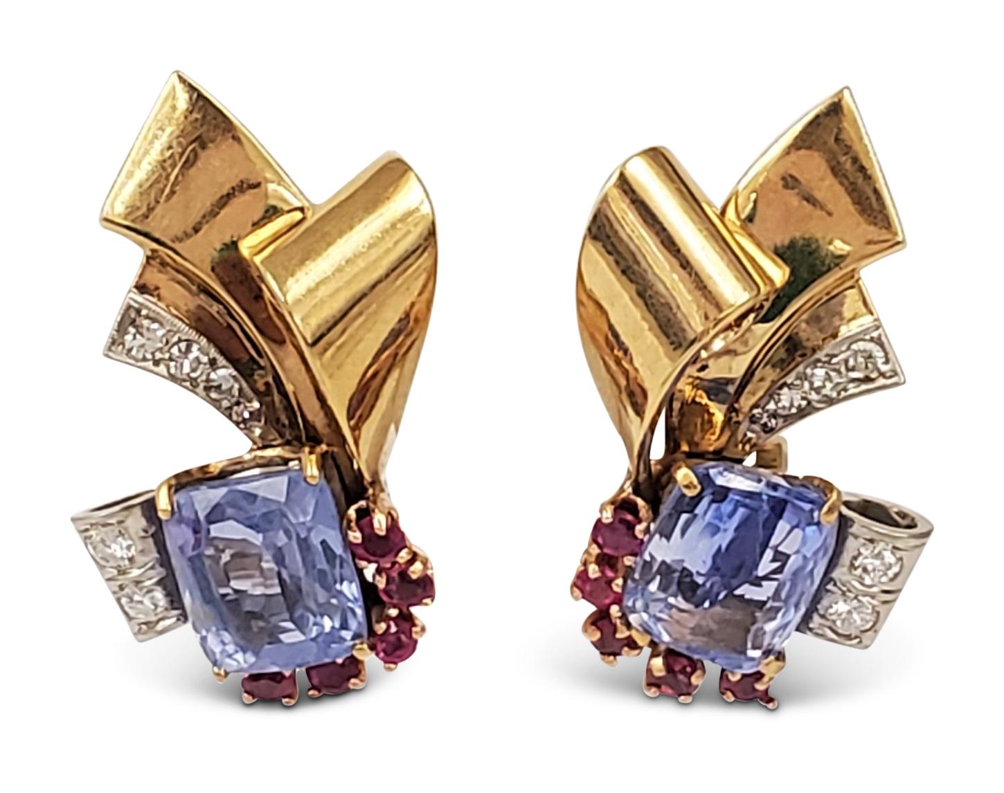 Women's Retro Sapphire and Ruby Scroll Earrings