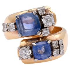 Anillo Bypass Retro Zafiro Diamante Oro Amarillo 10K