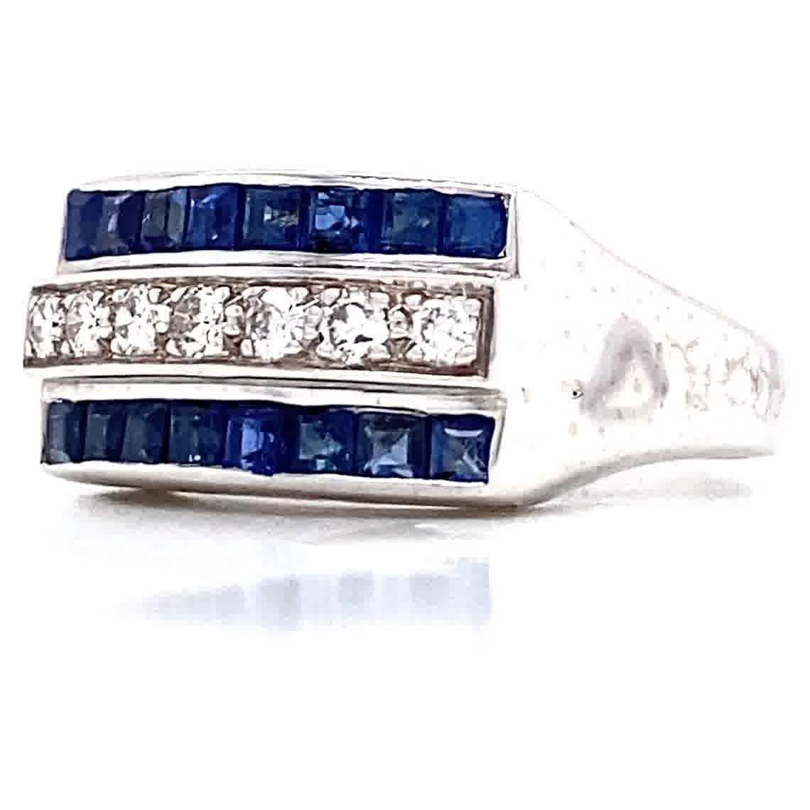 Retro Sapphire Diamond 14 Karat White Gold Ring In Excellent Condition In Beverly Hills, CA