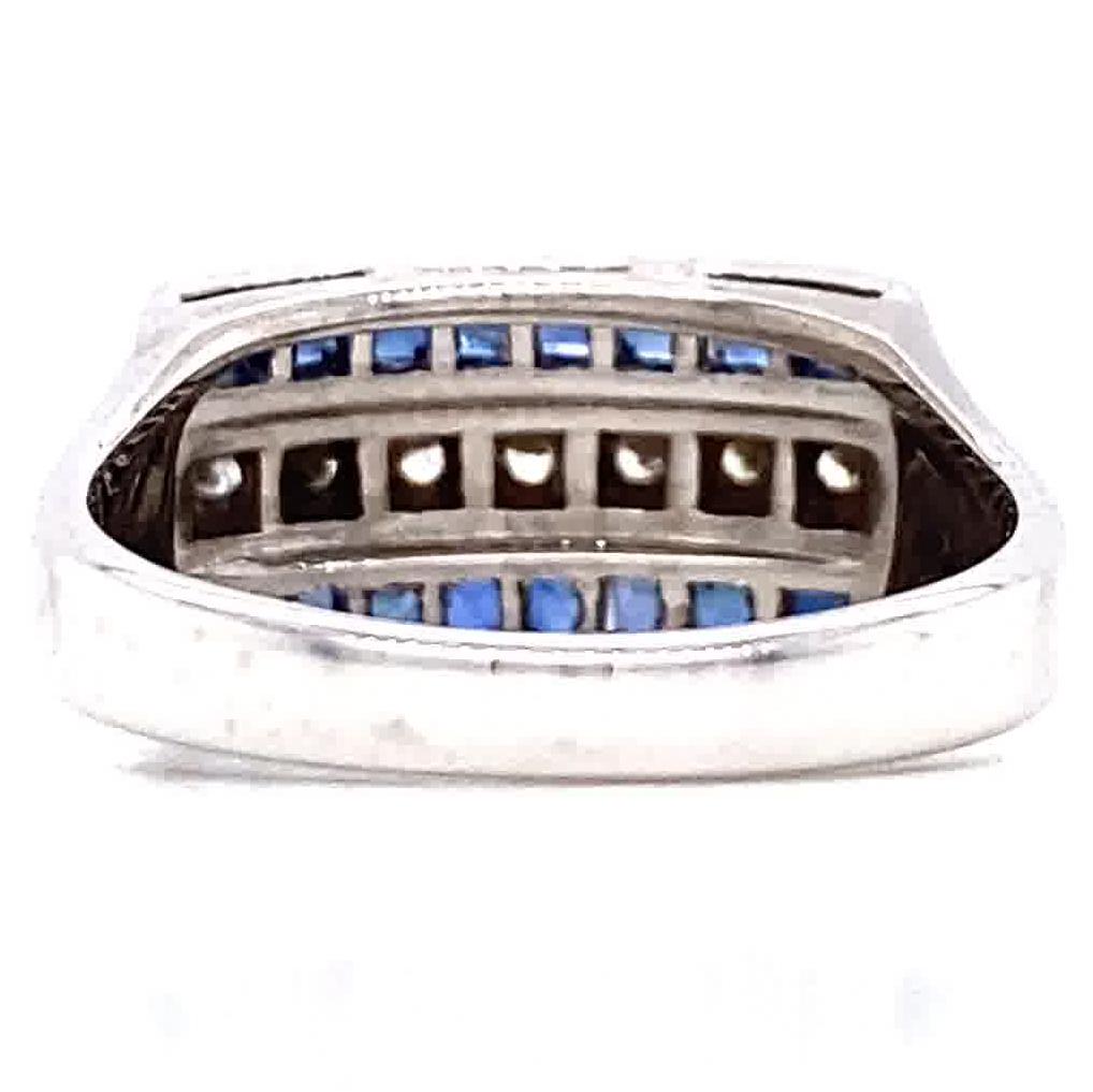 Women's Retro Sapphire Diamond 14 Karat White Gold Ring