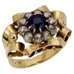 Anillo retro zafiro diamante oro amarillo 14k