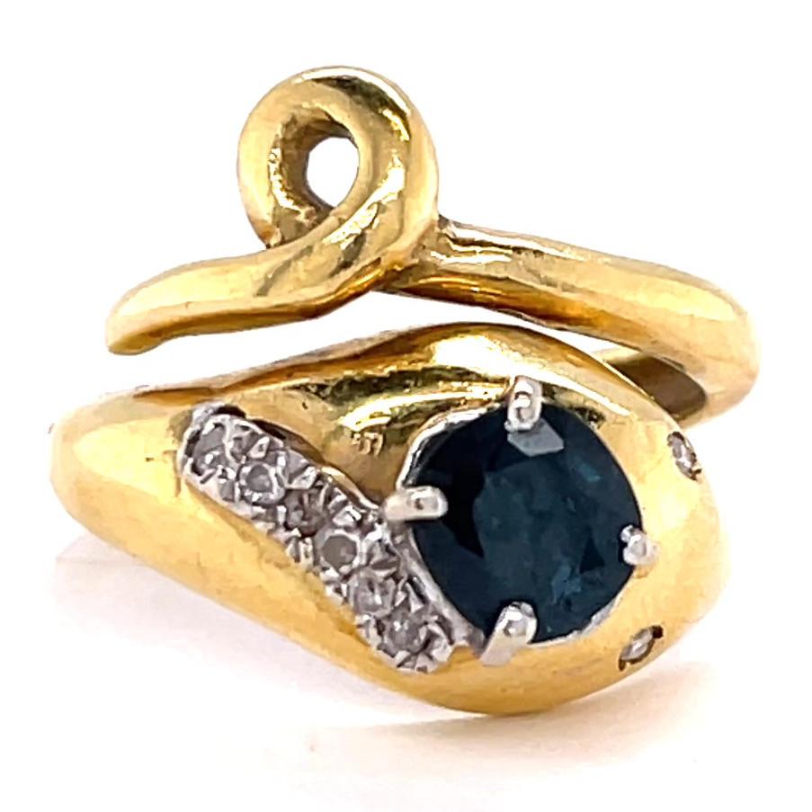 Retro Sapphire Diamond 18 Karat Gold Snake Ring In Excellent Condition In Beverly Hills, CA