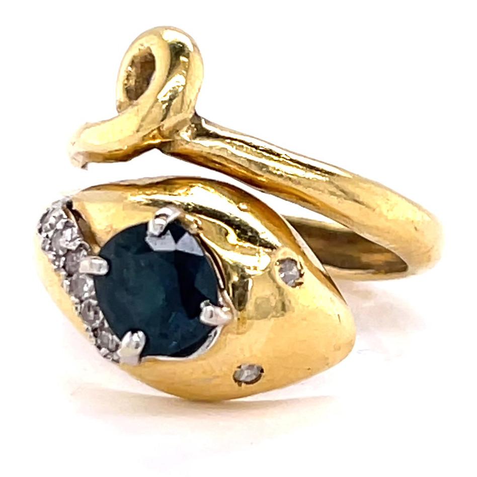 Women's or Men's Retro Sapphire Diamond 18 Karat Gold Snake Ring