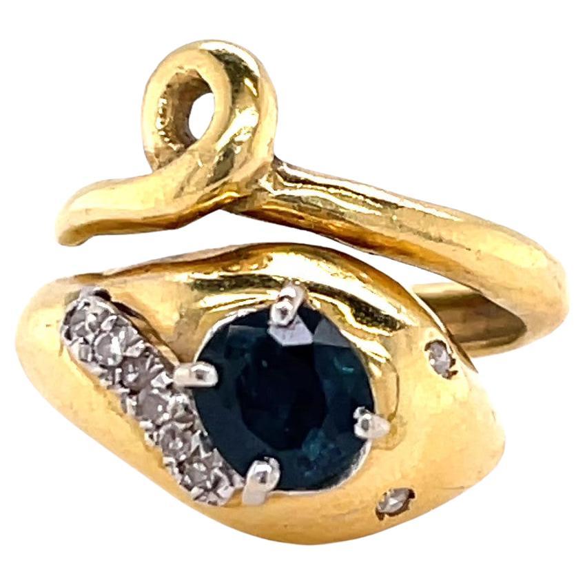 Retro Saphir-Diamant-Ring aus 18 Karat Gold mit Schlangen
