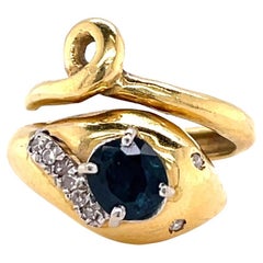 Retro Sapphire Diamond 18 Karat Gold Snake Ring