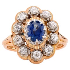 Retro Saphir Diamant 18K Gelb- und Weißgold Cluster Ring