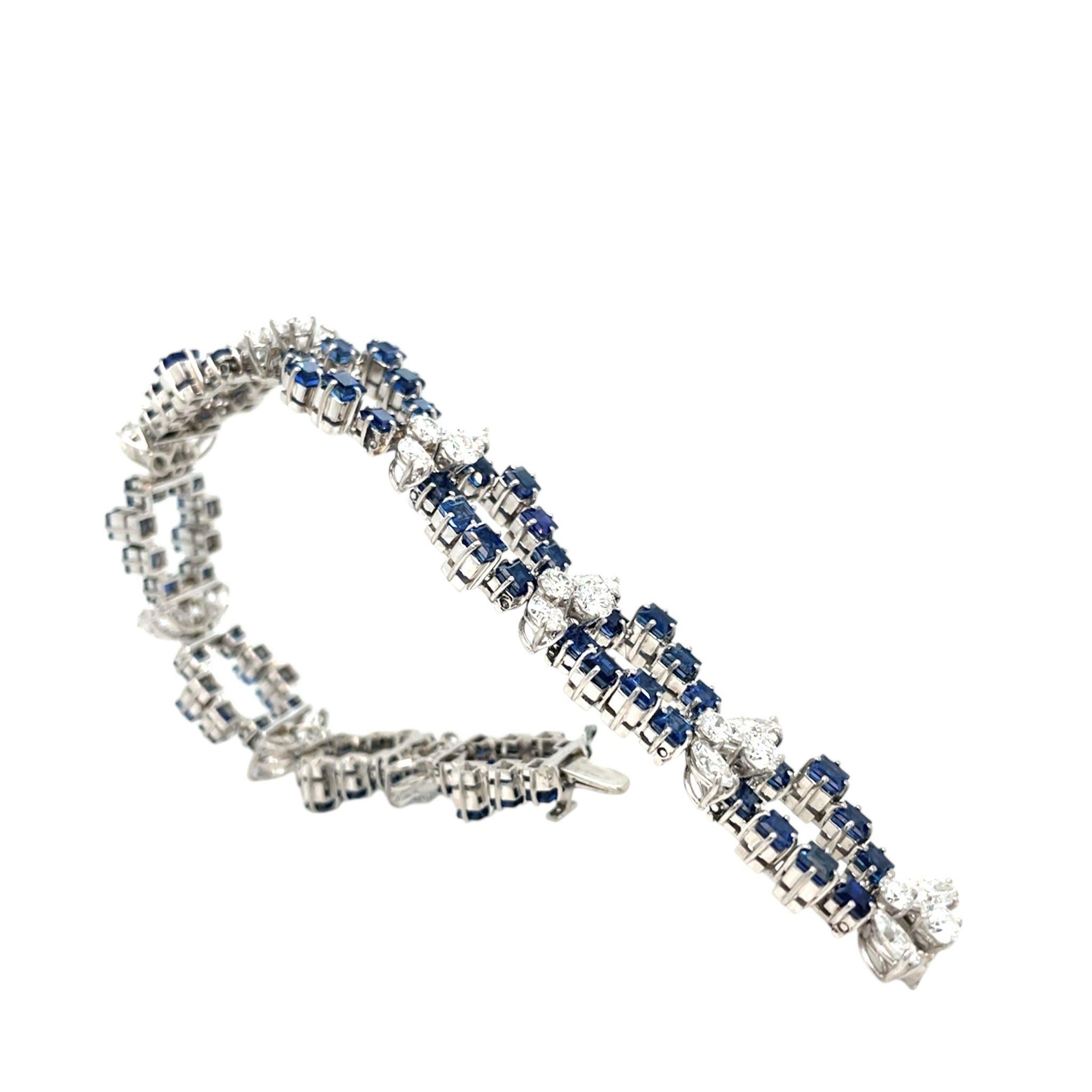 Taille Marquise Retro Bracelet à maillons en saphir et diamant en vente