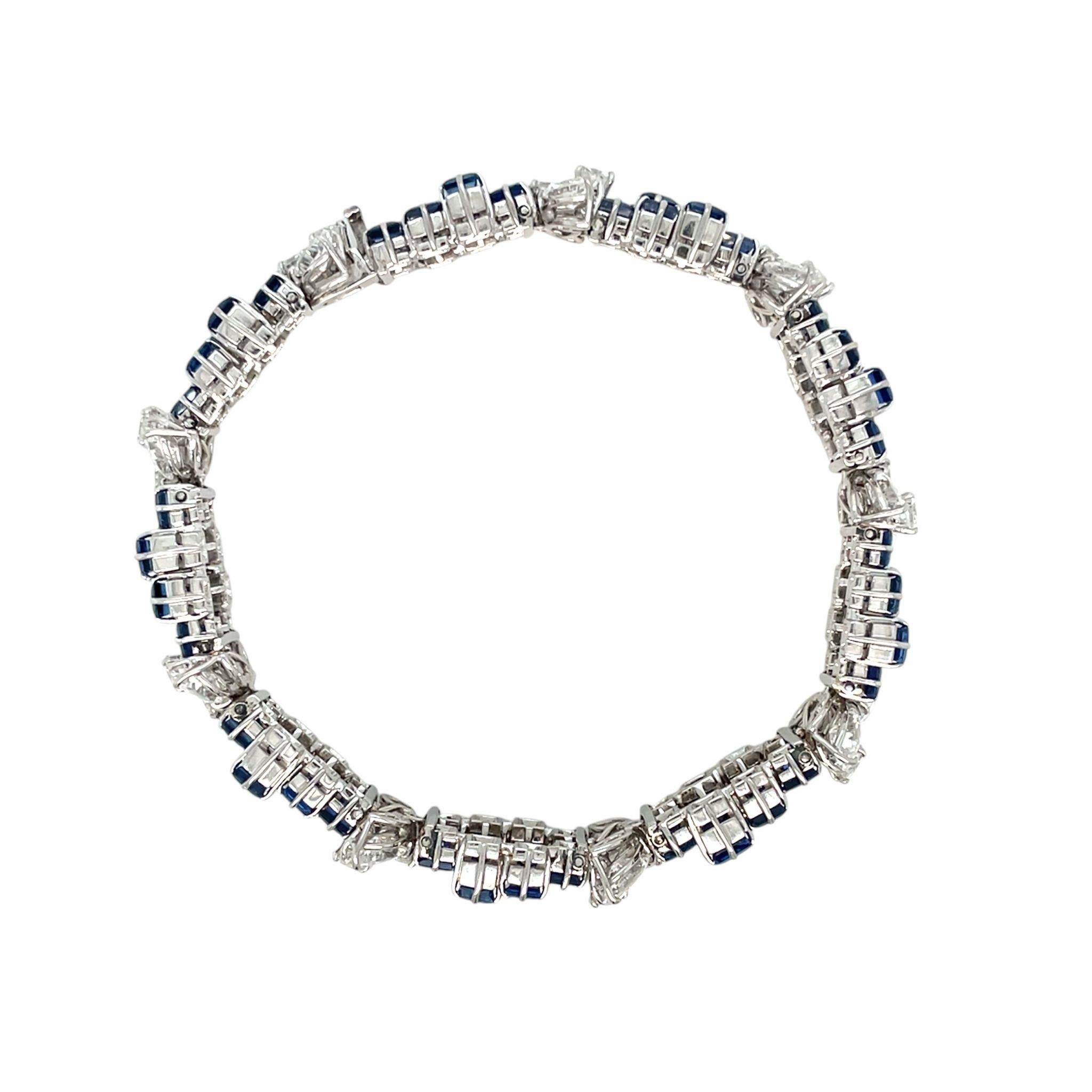 Retro Bracelet à maillons en saphir et diamant Excellent état - En vente à Napoli, NA