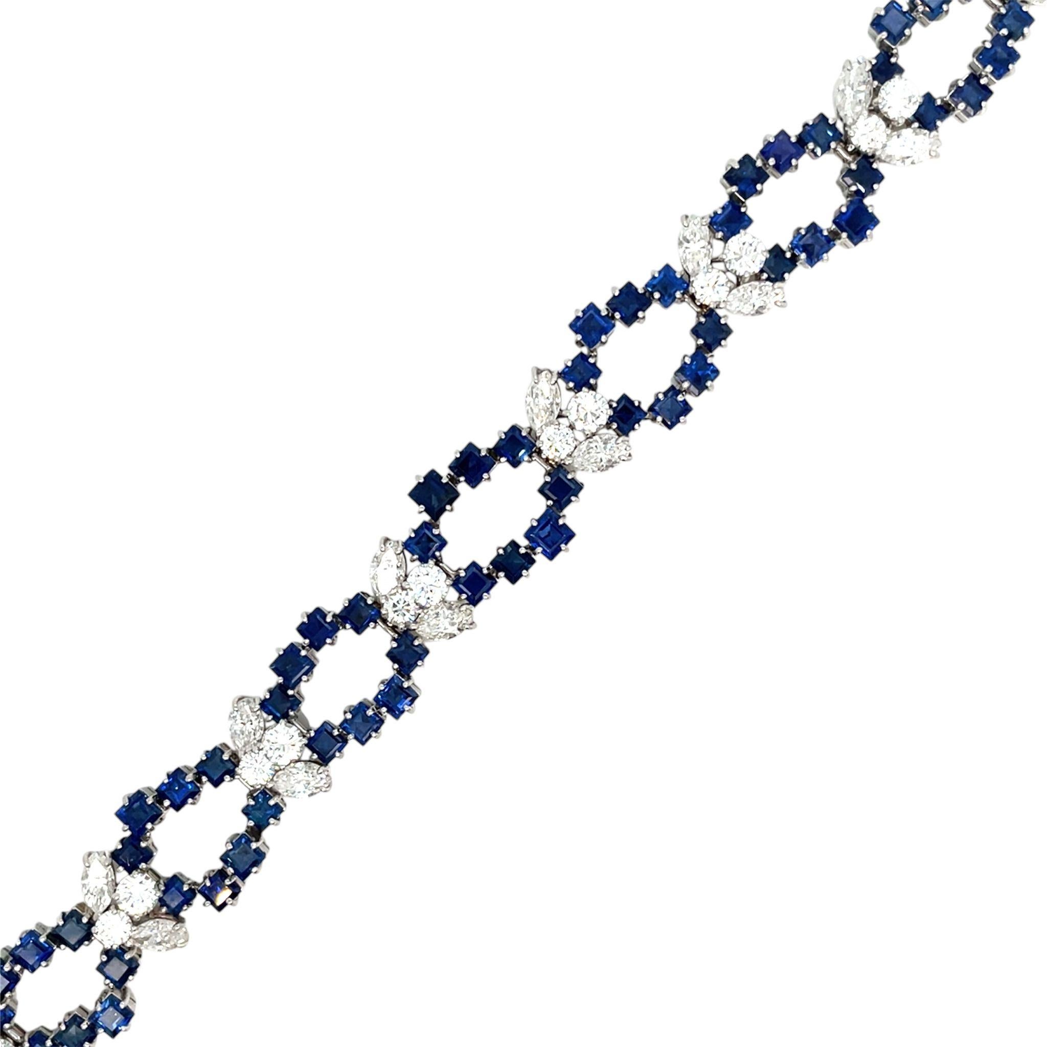 Retro Bracelet à maillons en saphir et diamant Pour femmes en vente