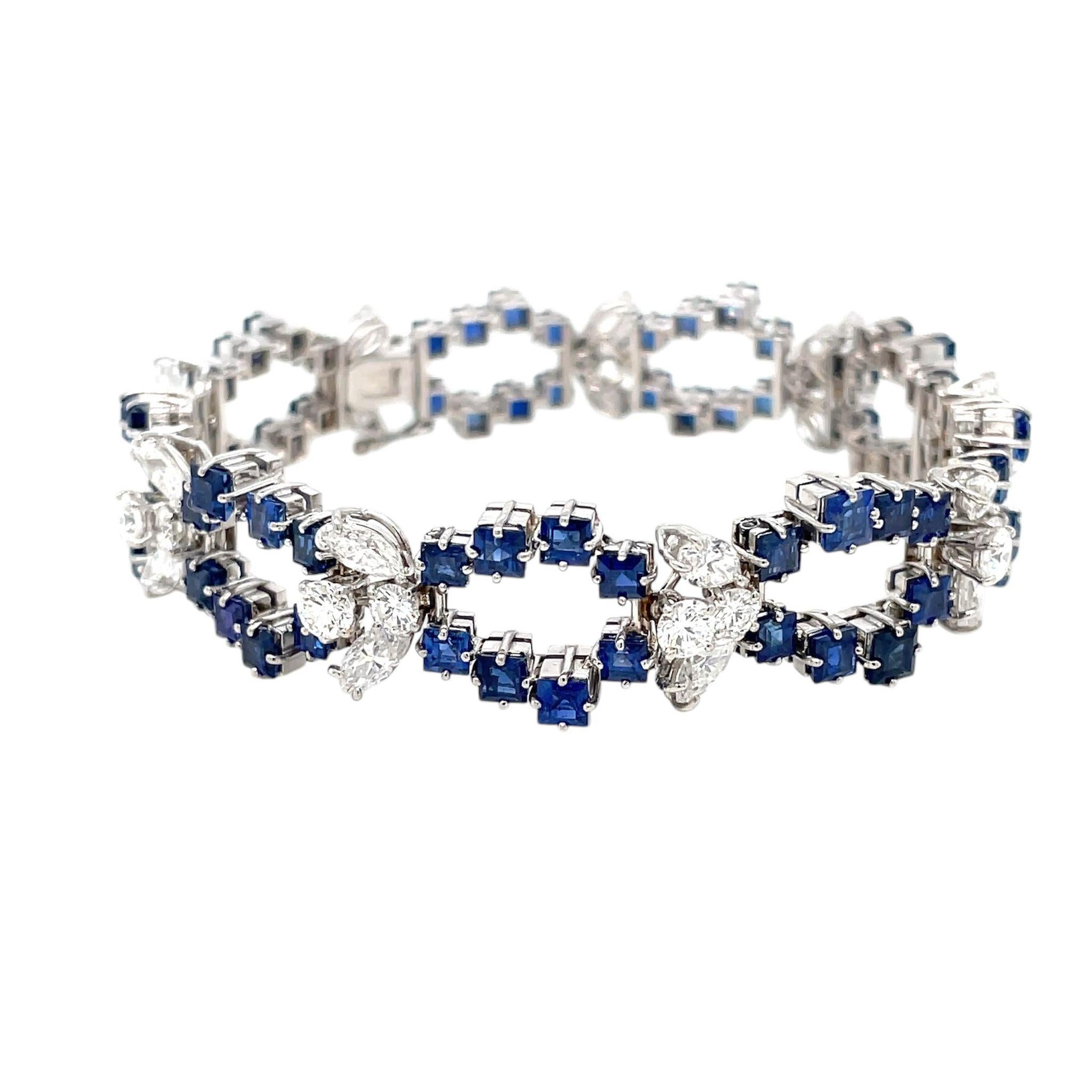 Retro Bracelet à maillons en saphir et diamant en vente 1
