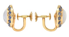 Retro Sapphire Moonstone 14 Karat Gold Vintage Screw-Back Earrings