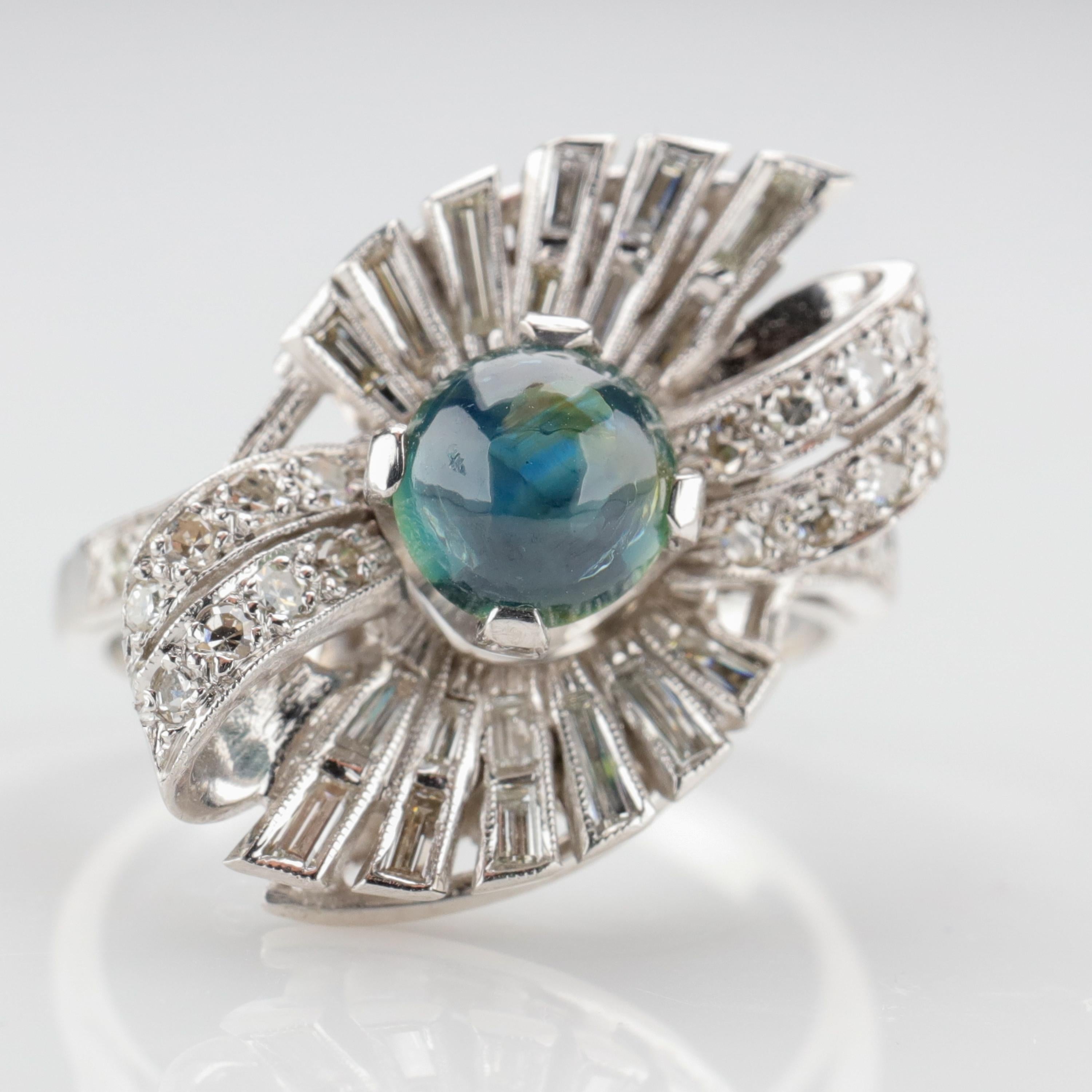 Cabochon Retro Sapphire Ring with Diamonds