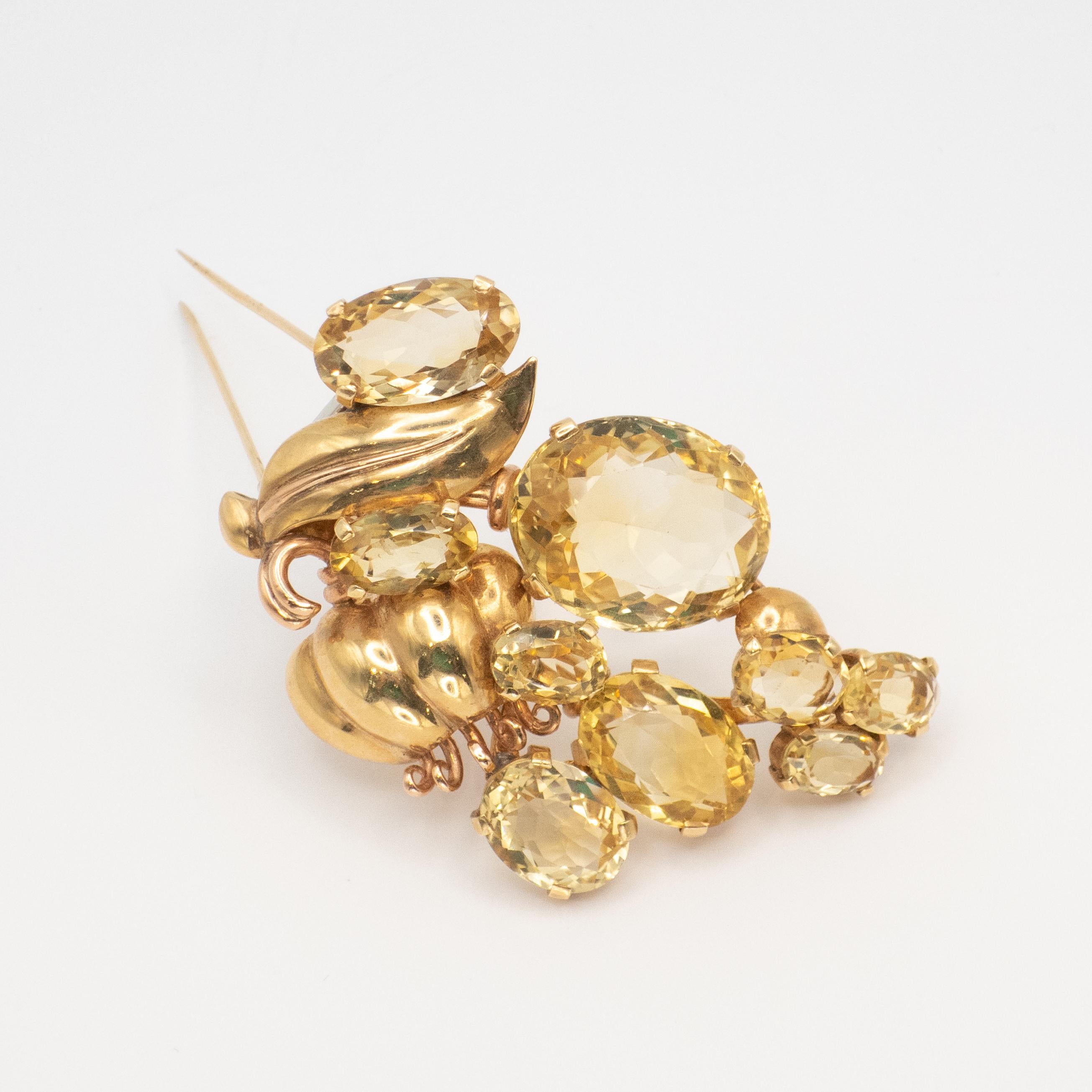 Retro SEAMAN SCHEPPS 14K yellow gold Large Citrine Fur clip Brooch 5