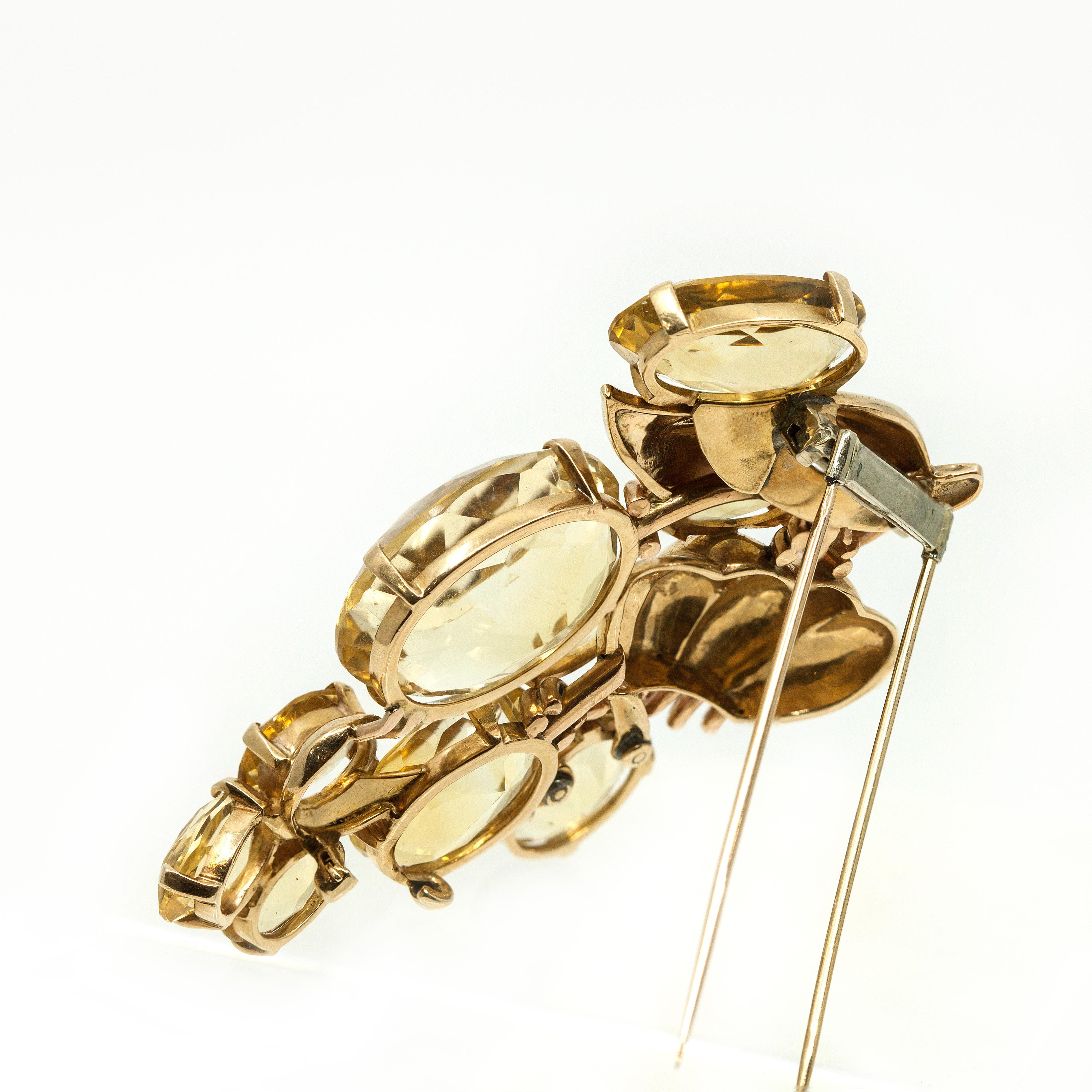 Oval Cut Retro SEAMAN SCHEPPS 14K yellow gold Large Citrine Fur clip Brooch