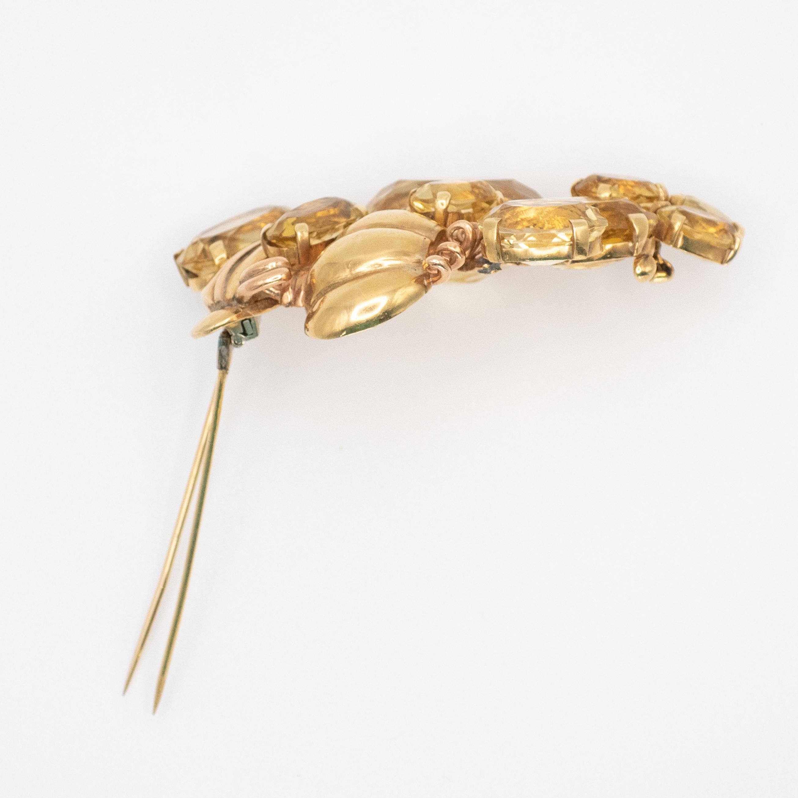 Retro SEAMAN SCHEPPS 14K yellow gold Large Citrine Fur clip Brooch In Excellent Condition In New York, NY