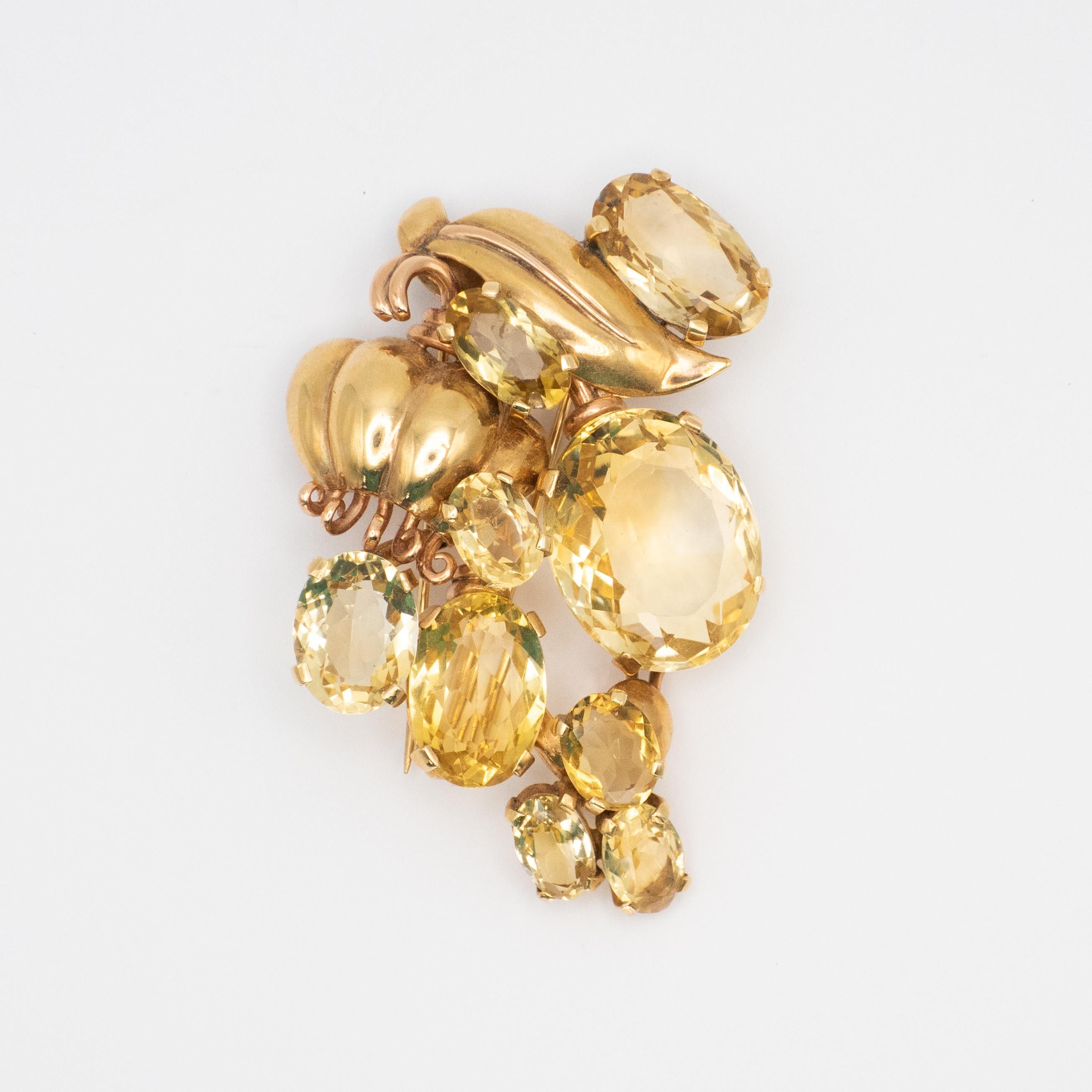 Women's or Men's Retro SEAMAN SCHEPPS 14K yellow gold Large Citrine Fur clip Brooch