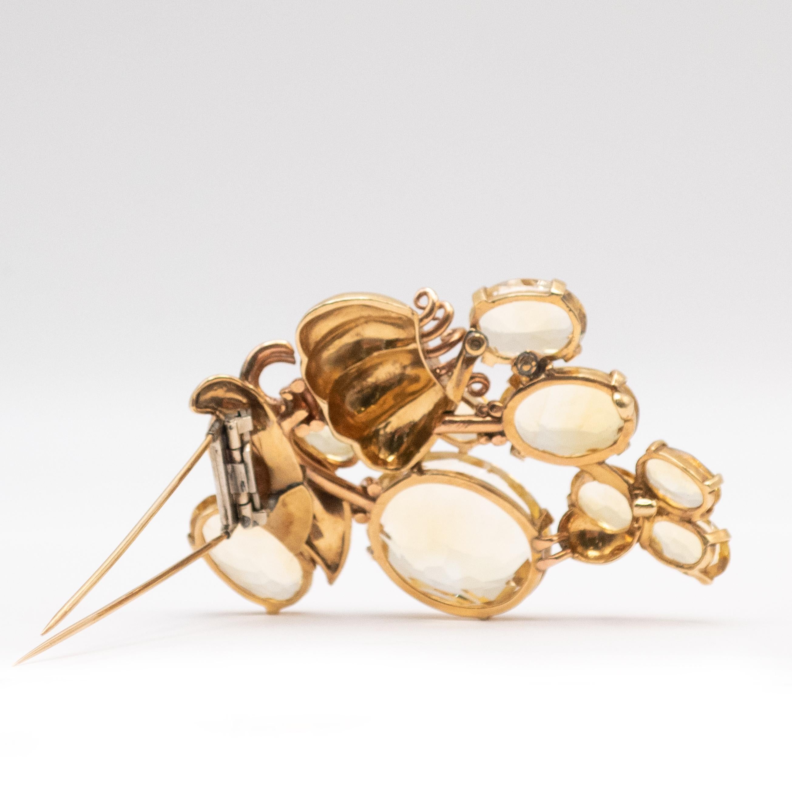 Retro SEAMAN SCHEPPS 14K yellow gold Large Citrine Fur clip Brooch 1
