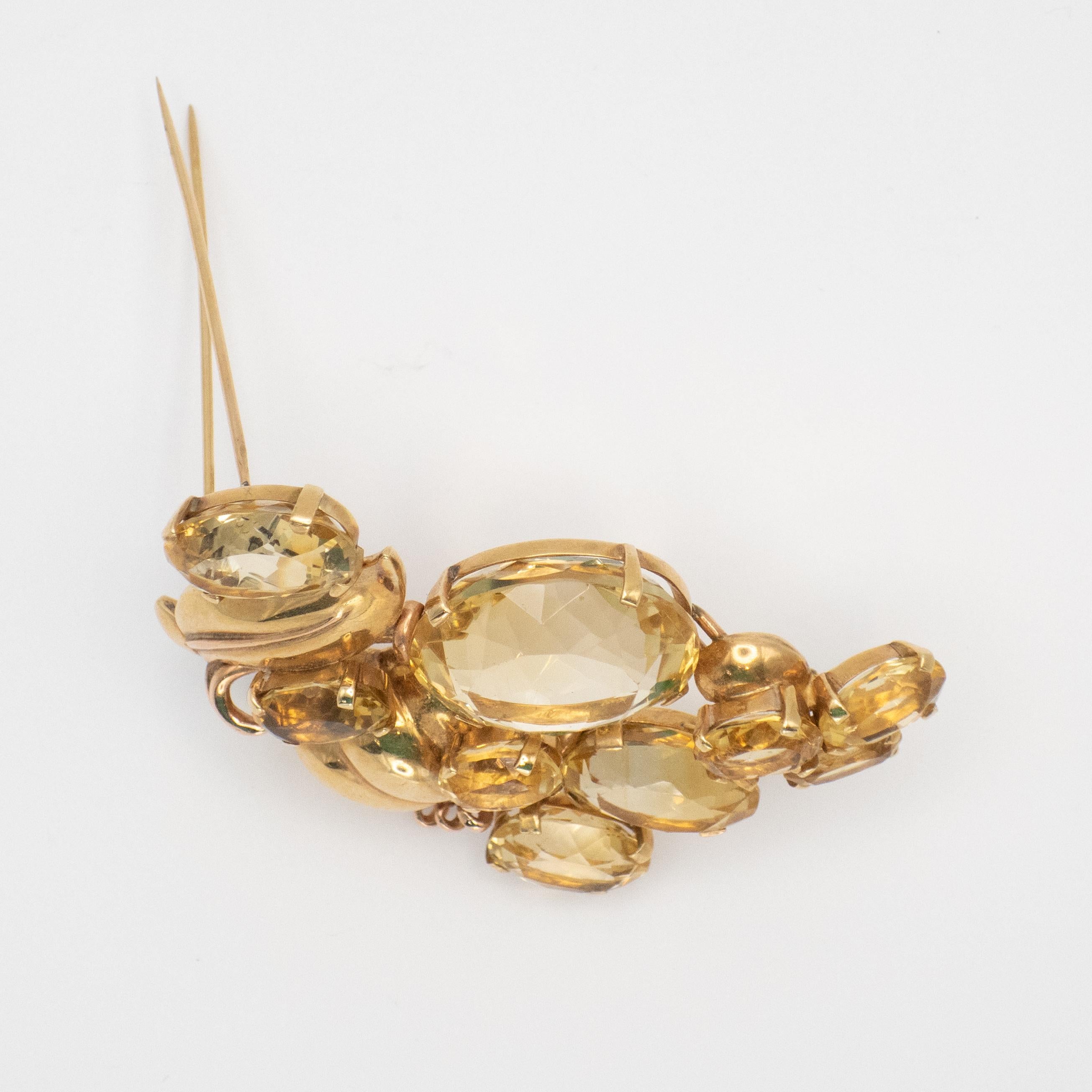 Retro SEAMAN SCHEPPS 14K yellow gold Large Citrine Fur clip Brooch 3