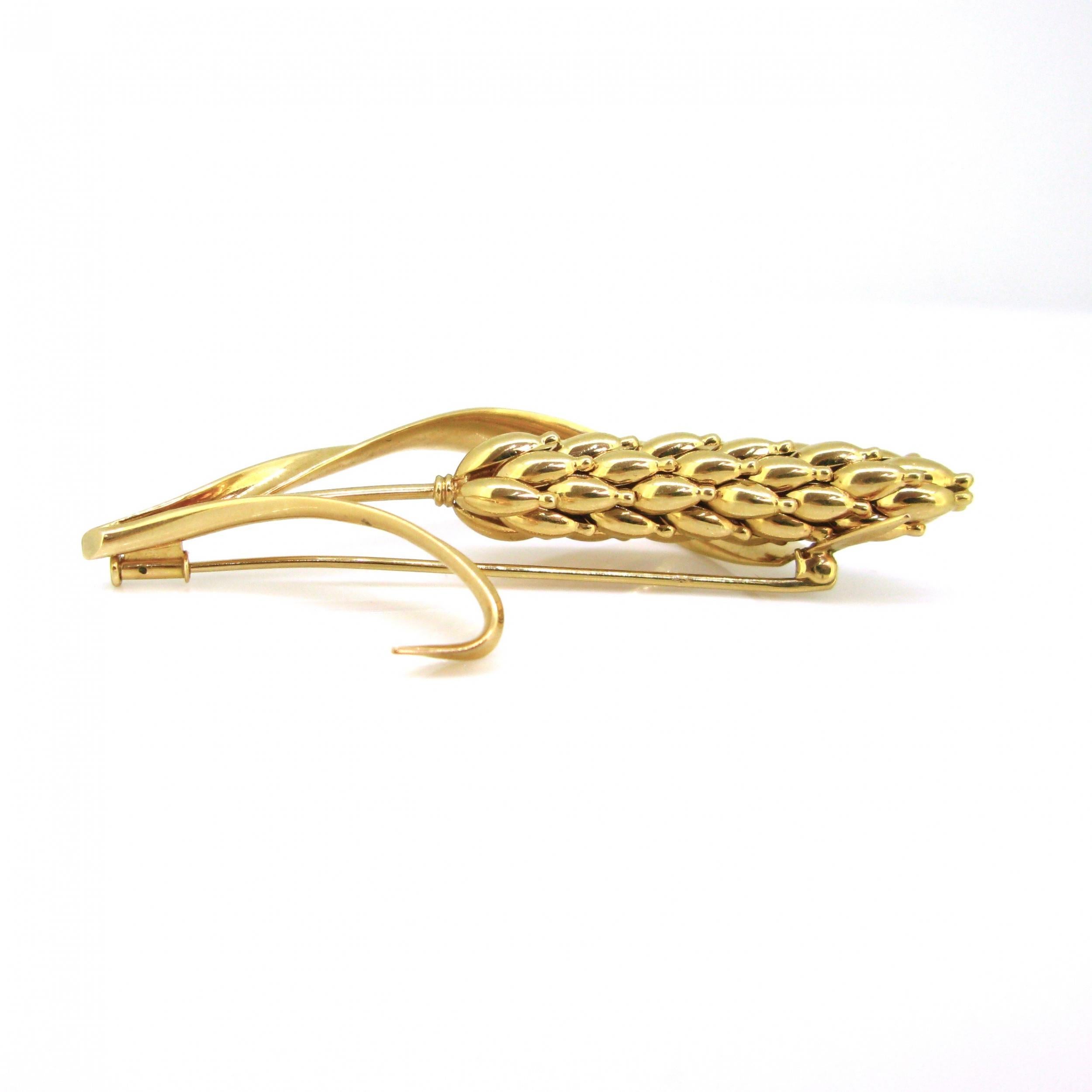 Retro Sheaf of Wheat Pin Brooch by Bettetini, 18kt Yellow Gold, France, circa 19 In Good Condition In London, GB