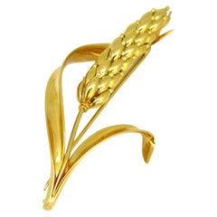 Retro Sheaf of Wheat Pin Brooch by Bettetini, 18kt Yellow Gold, France, circa 19