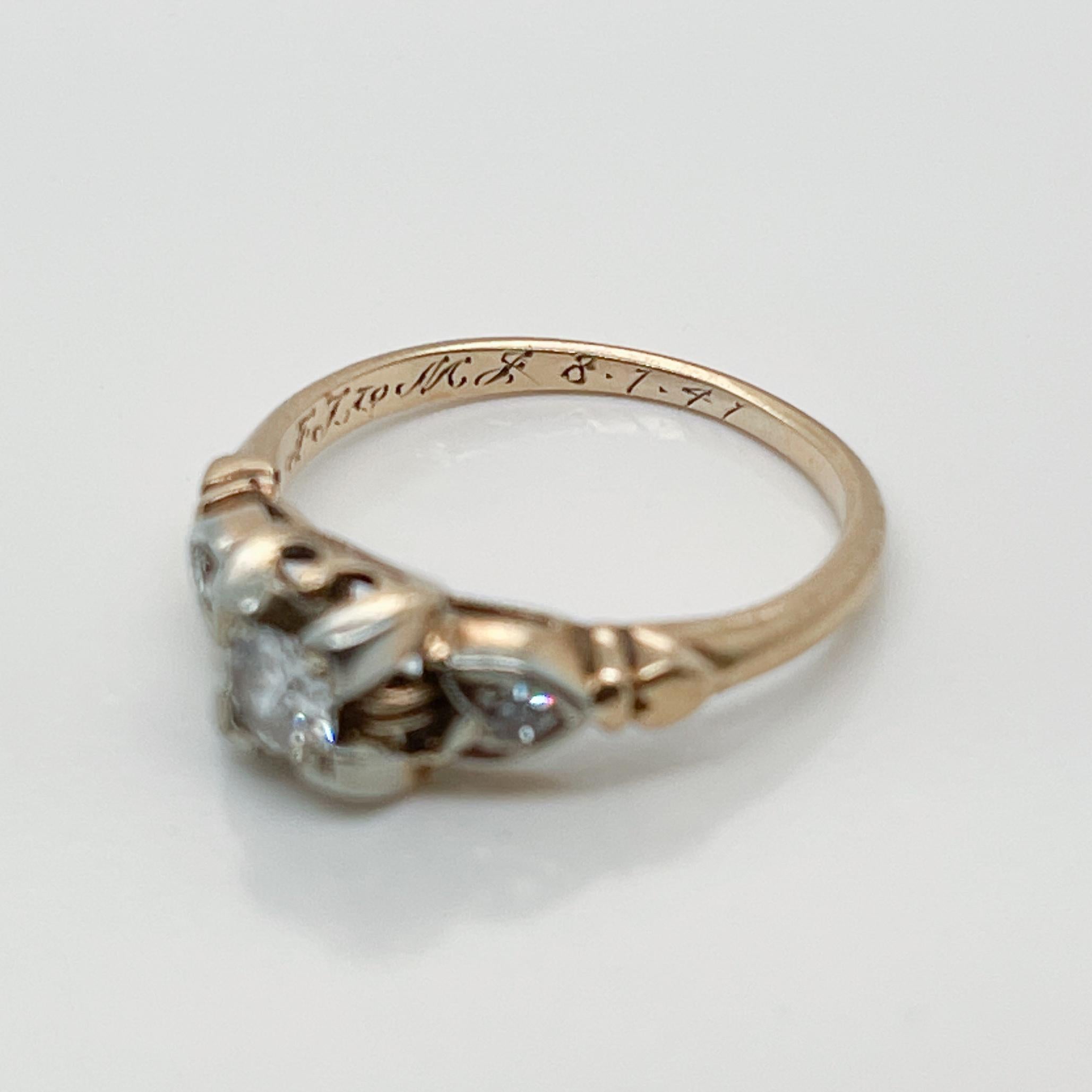 Retro Signed 14K & 18K Gold & Diamond Engagement Ring by Hirsch & Oppenheimer For Sale 2