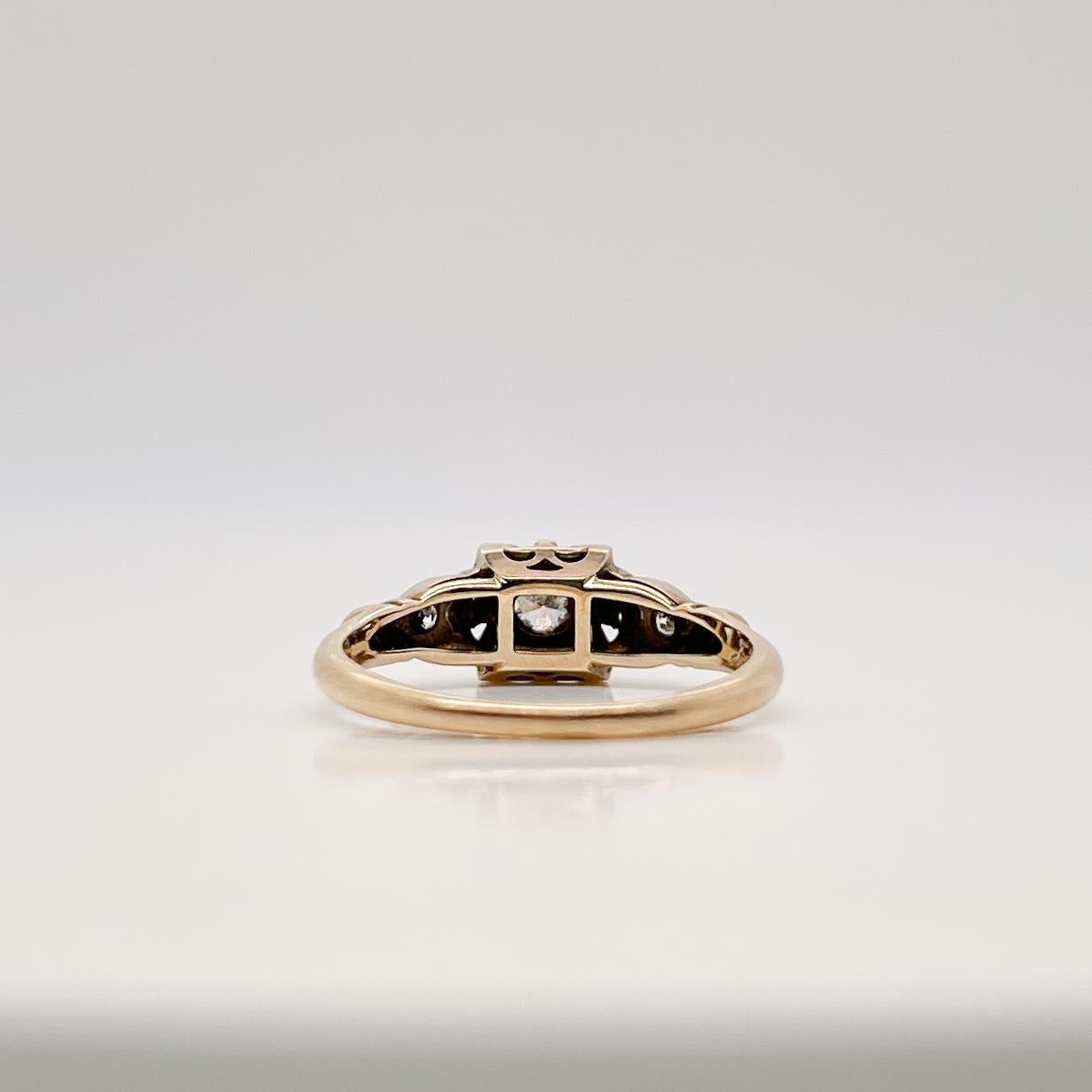 Women's or Men's Retro Signed 14K & 18K Gold & Diamond Engagement Ring by Hirsch & Oppenheimer For Sale