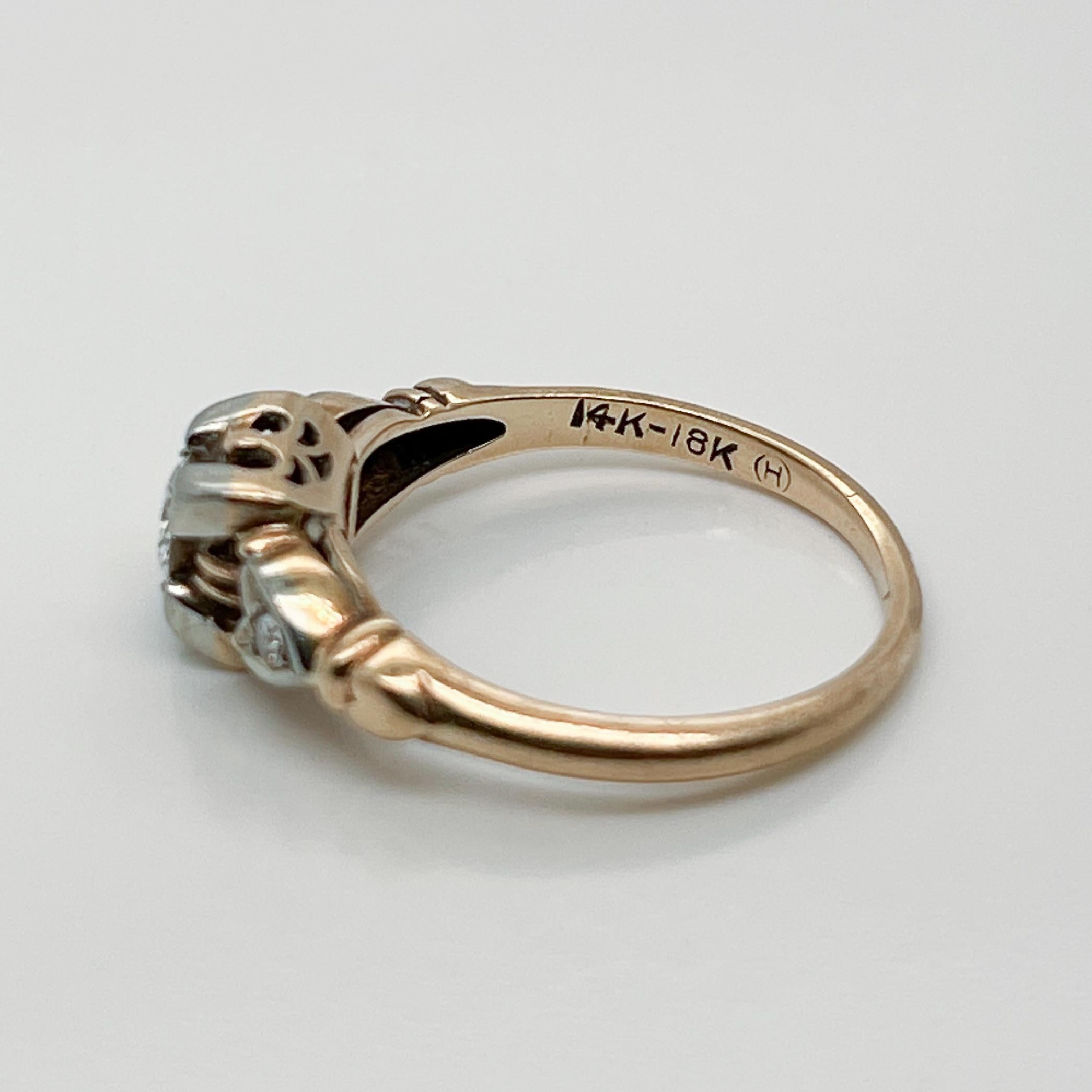 Women's or Men's Retro Signed 14K & 18K Gold & Diamond Engagement Ring by Hirsch & Oppenheimer For Sale