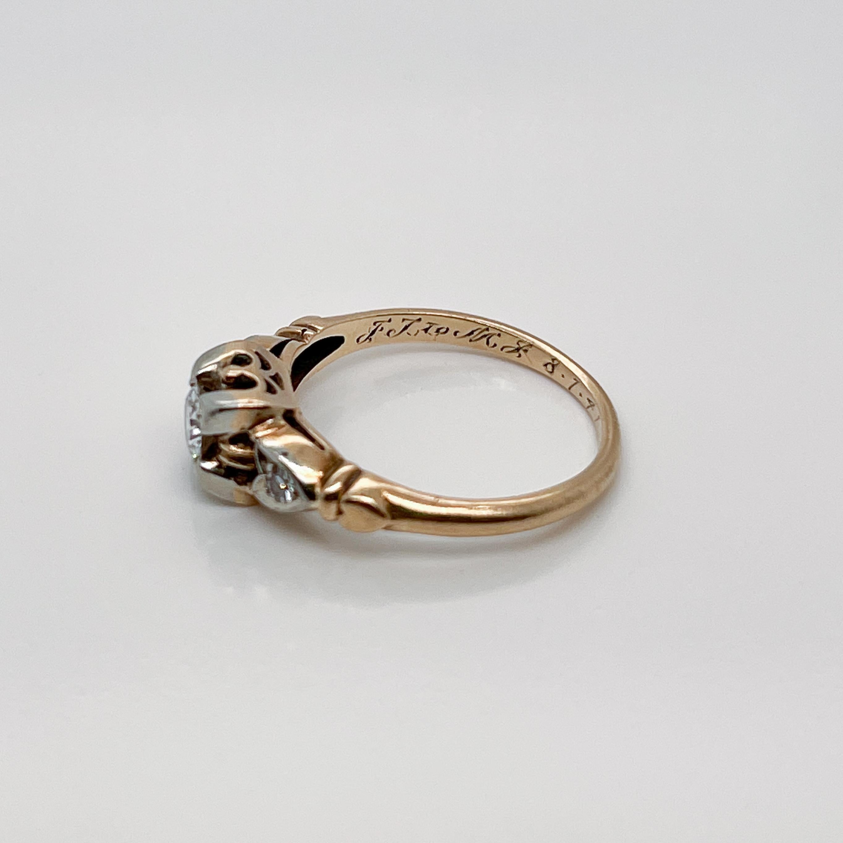 Retro Signed 14K & 18K Gold & Diamond Engagement Ring by Hirsch & Oppenheimer For Sale 2