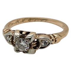 Retro Signed 14K & 18K Gold & Diamond Engagement Ring by Hirsch & Oppenheimer