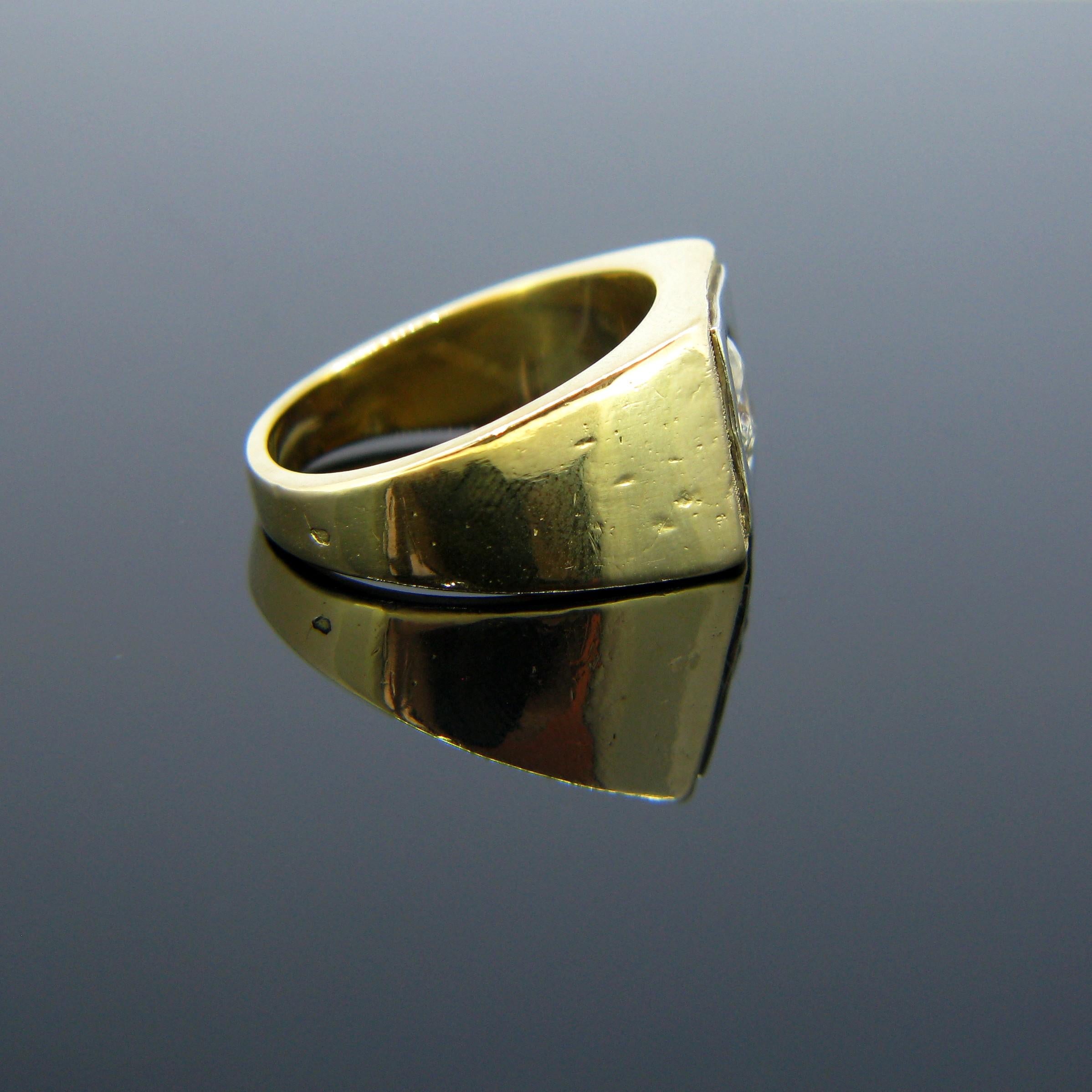 Pear Cut Retro Signet Pear Shaped Diamond Yellow White Gold Ring