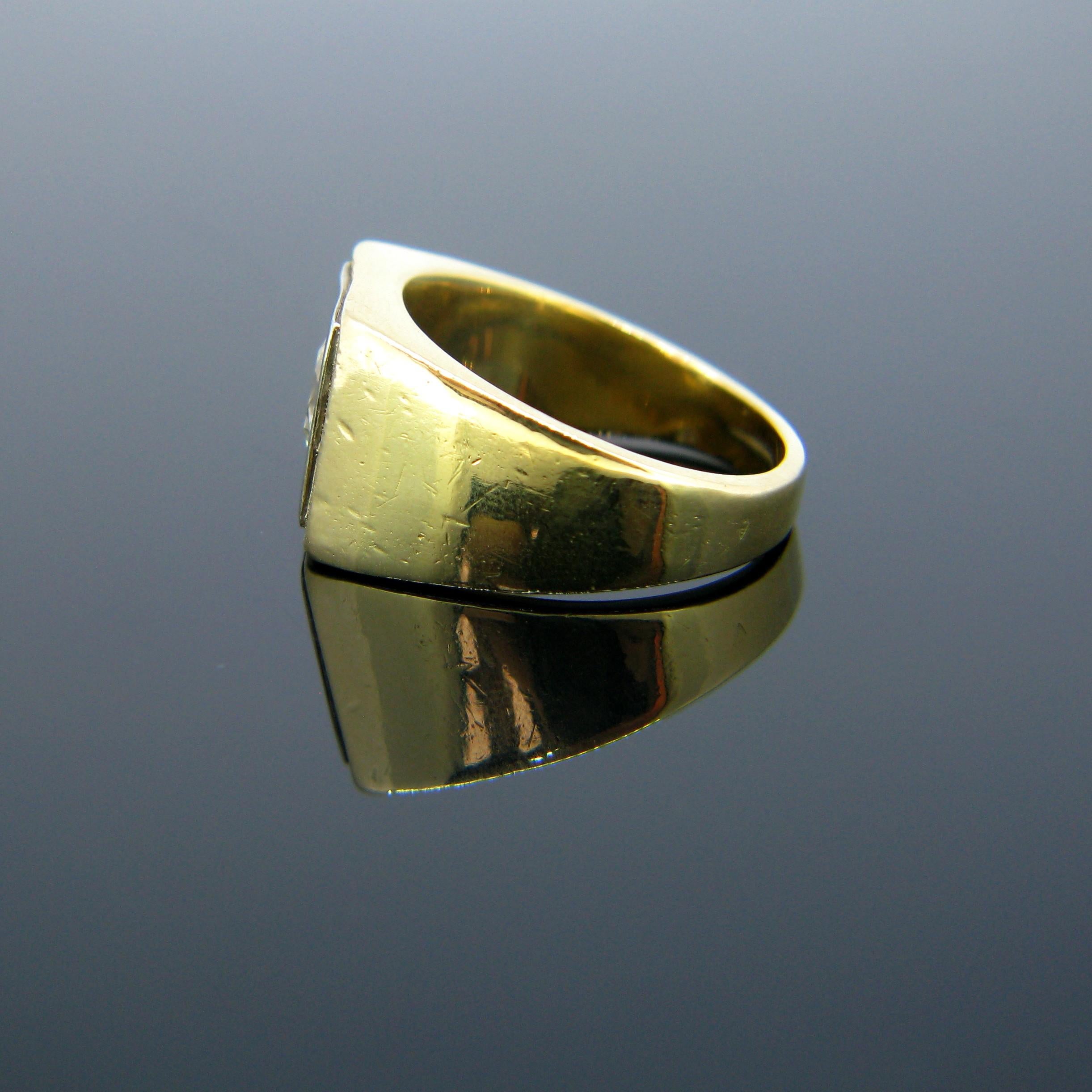 Women's or Men's Retro Signet Pear Shaped Diamond Yellow White Gold Ring
