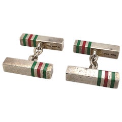 Retro Silver and Enamel Gucci Cuff links