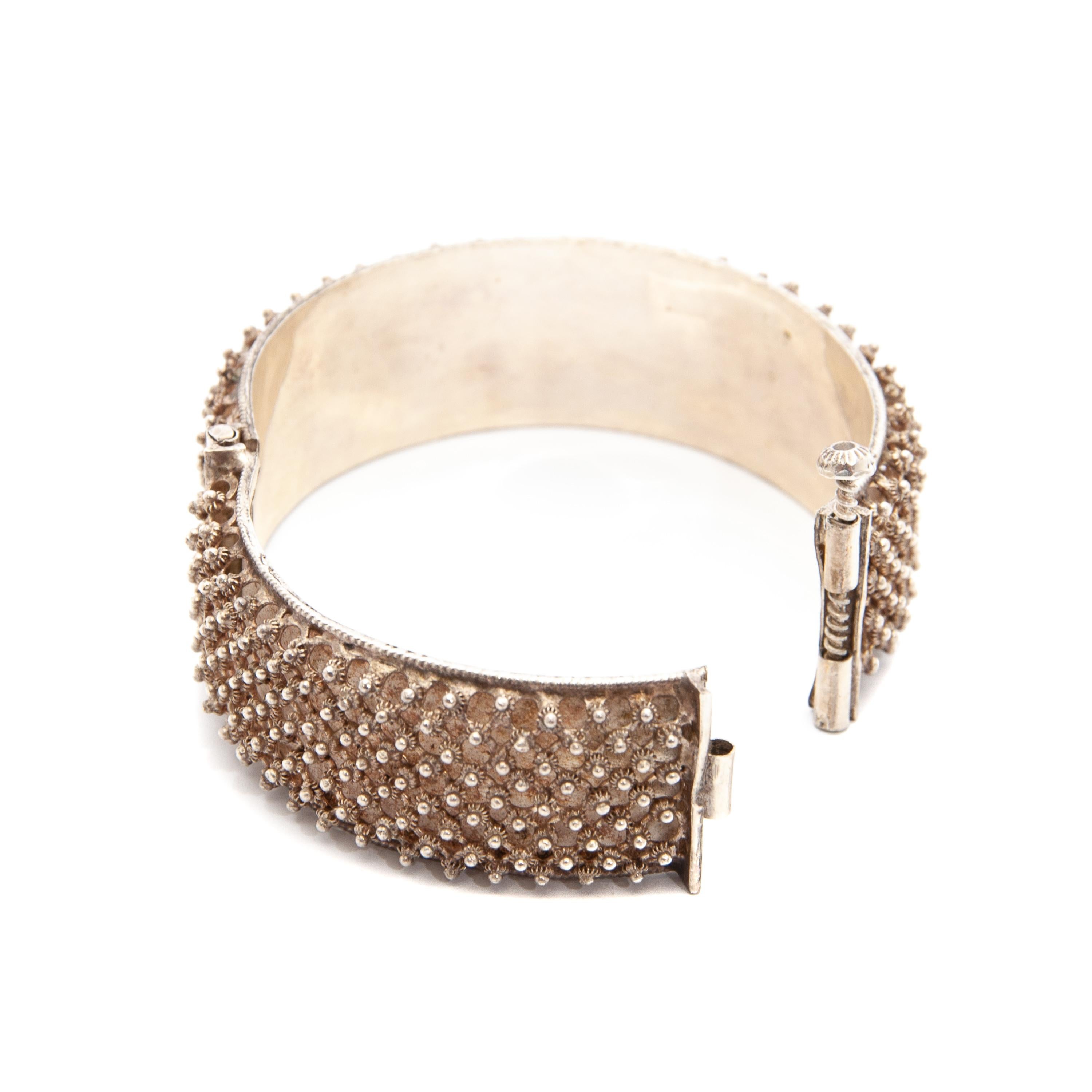 Women's or Men's Antique Silver Cannetille Bangle Bracelet For Sale
