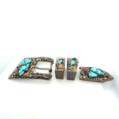 Retro Silver & Gold Turquoise Belt Buckle by Danny Romero