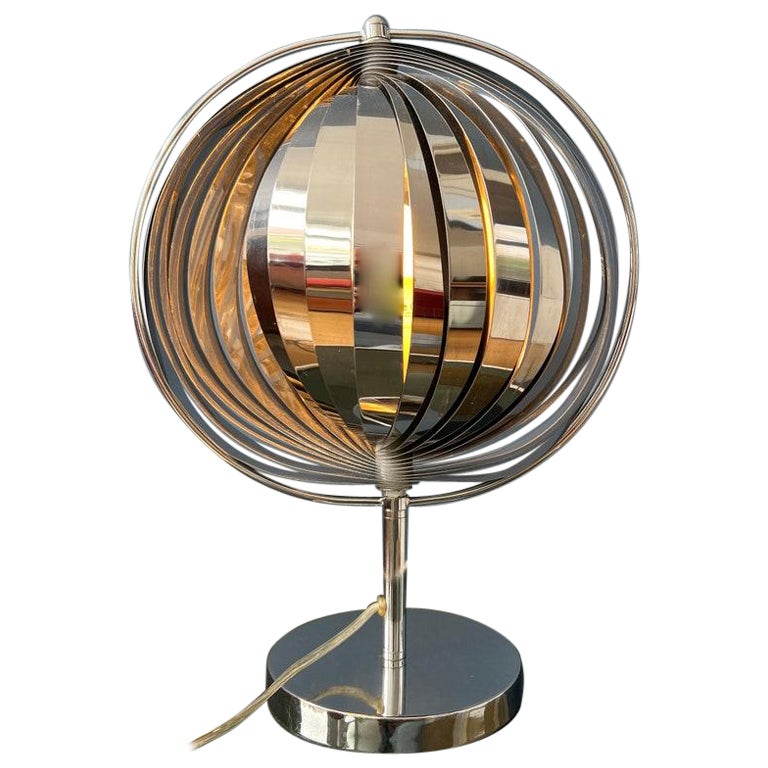 Retro Silver Moon Table Lamp in Style of Henri Mathieu, 1970
s