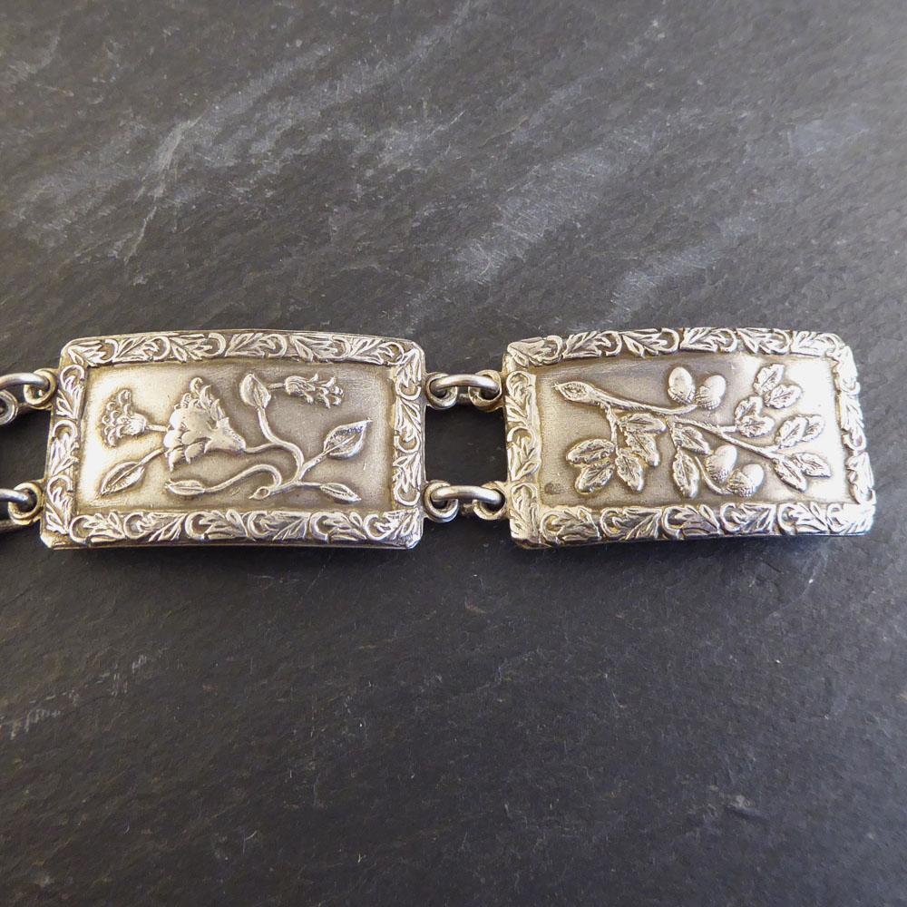 Retro Silver Panel Bracelet with Floral Engraving, circa 1945 1