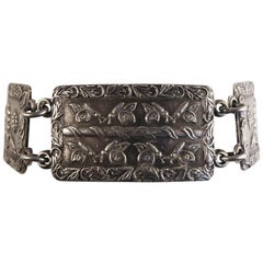 Retro Silver Panel Bracelet with Floral Engraving, circa 1945