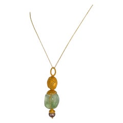 Retro Silver Statement Pendant Green Fluorite And Black Tahitian Pearl