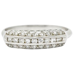 Retro Single Cut Diamond Platinum Fishtail Band Ring