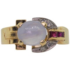 Vintage Six Star Sapphire Ruby Gold Ring