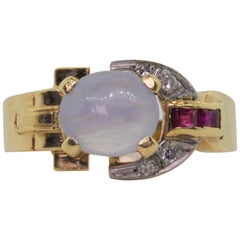 Retro Six Star Sapphire Ruby Gold Ring