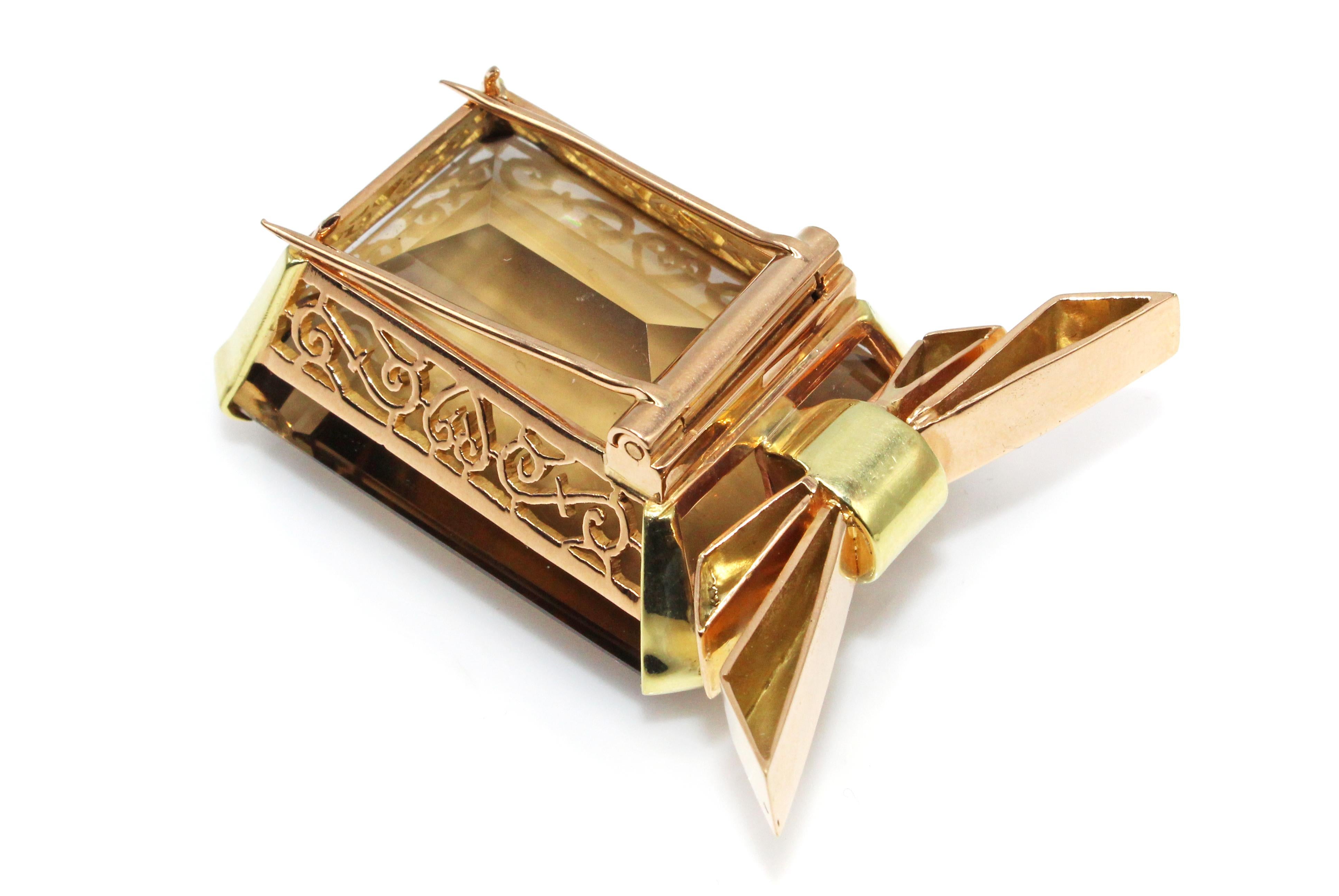 Retro-Rauchquarz-Citrin-Brosche aus 18 Karat zweifarbigem Gold im Zustand „Hervorragend“ im Angebot in New York, NY