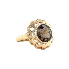 Retro Smoky Quartz Cocktail Ring, Vintage Gemstone Jewellery Size 6.5