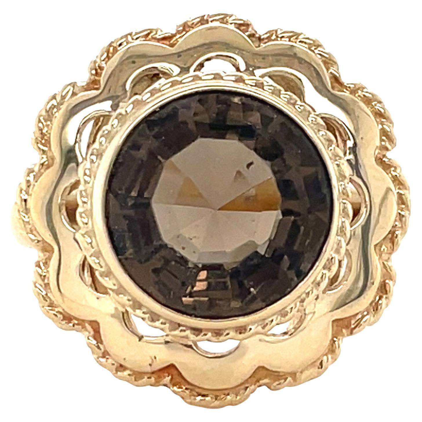 Anello da cocktail in quarzo fumé retrò, gioielleria vintage con pietre preziose, misura 6,5