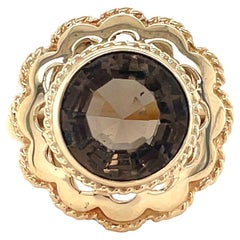 Anello da cocktail in quarzo fumé retrò, gioielleria vintage con pietre preziose, misura 6,5