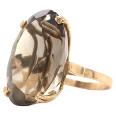 Retro-Rauchquarz-Ring 18K Gelbgold